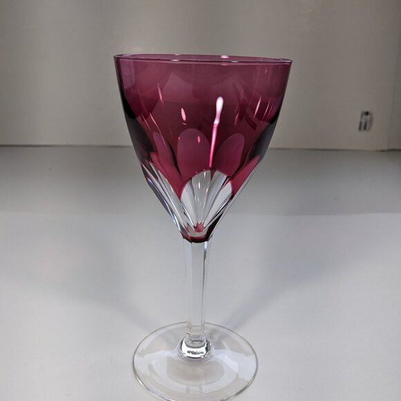 Vintage Mid Century Val St Lambert Crystal Wine Glass Cranberry Red 3 1/4 diam. - Picture 9 of 9